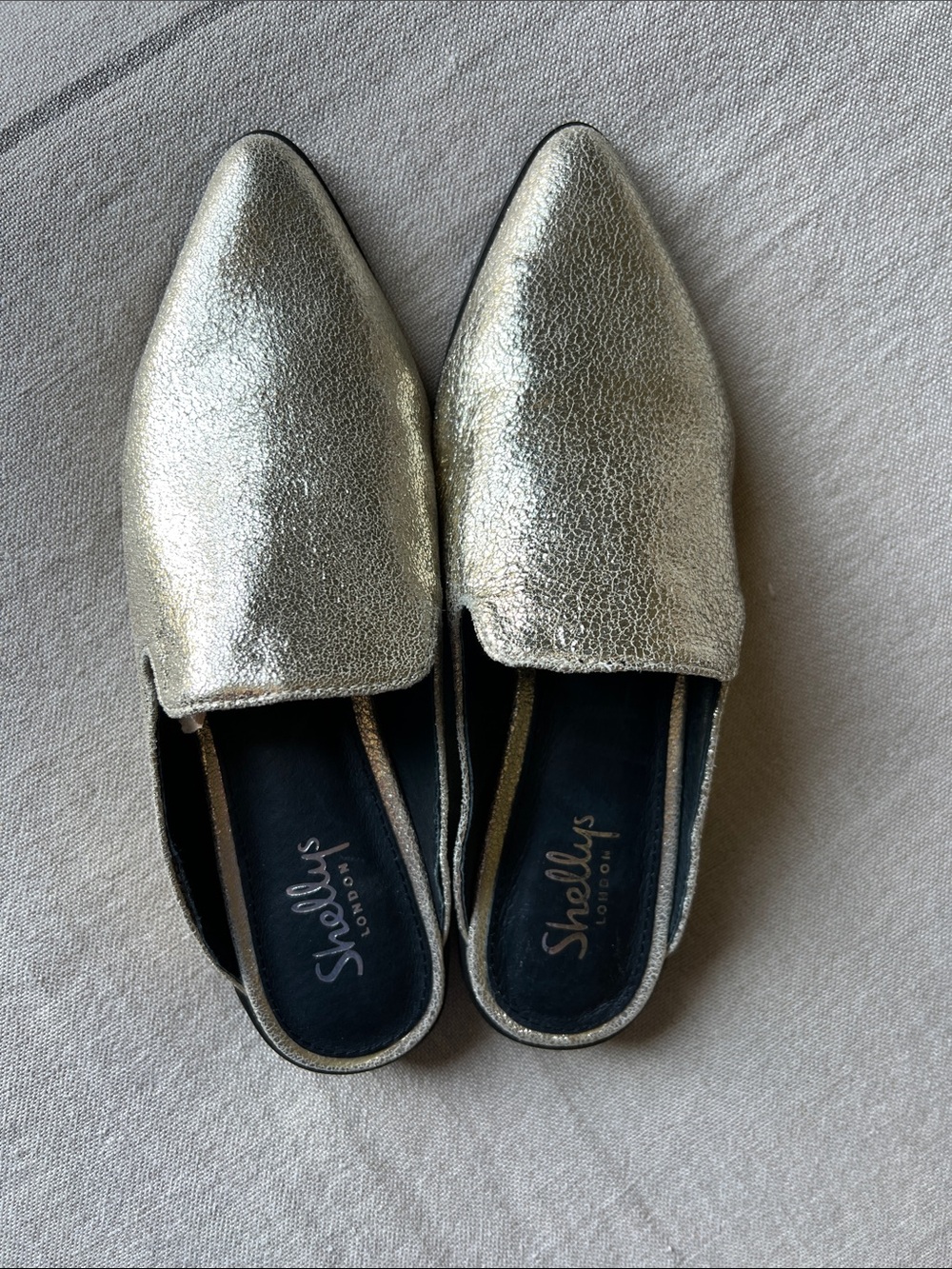 Shellys London Metallic Gold Pointed Slip-On Mules